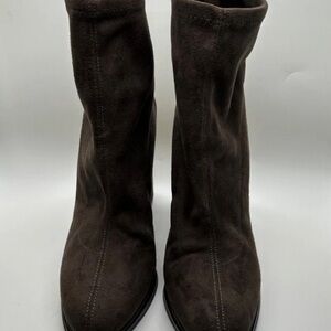 GUESS Dark Brown Suede Mid-Calf Heeled Boots
